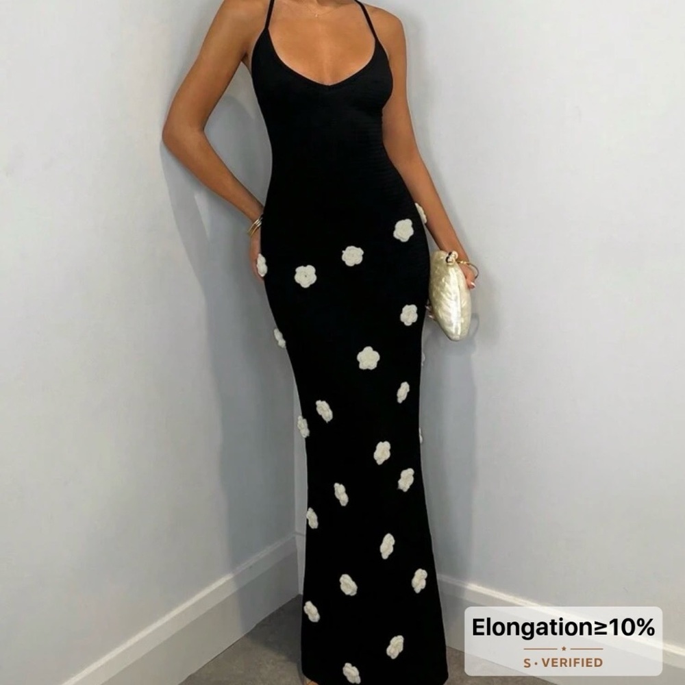 SHEIN Black Maxi Dress with White Floral Design